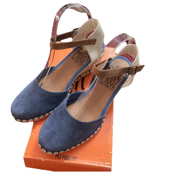 NIB Miz Mooz Women's Malena Wedge Sandals Ocean Blue Leather Women 38 Spain NEW - Picture 3 of 16